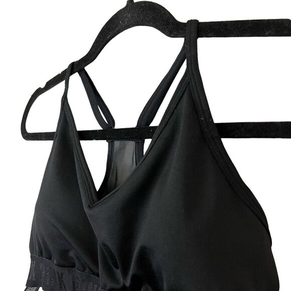 PINK SPORT Victoria's Secret Solid Black Mesh Racerback Sports Bra Workout Top M - Picture 3 of 15